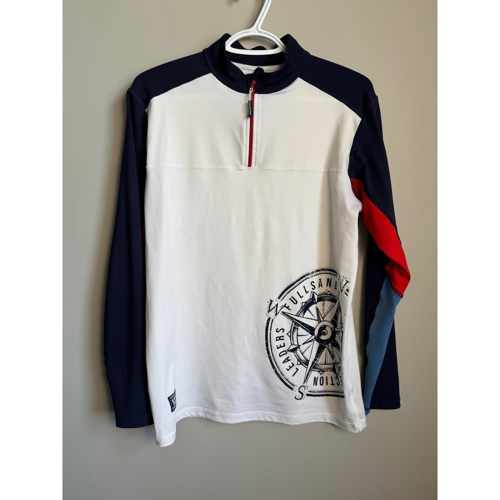 Fullsand UPF 50+ 1/4 Zip Long Sleeve Rash Guard Swim Shirt Nautical Mens M Surf